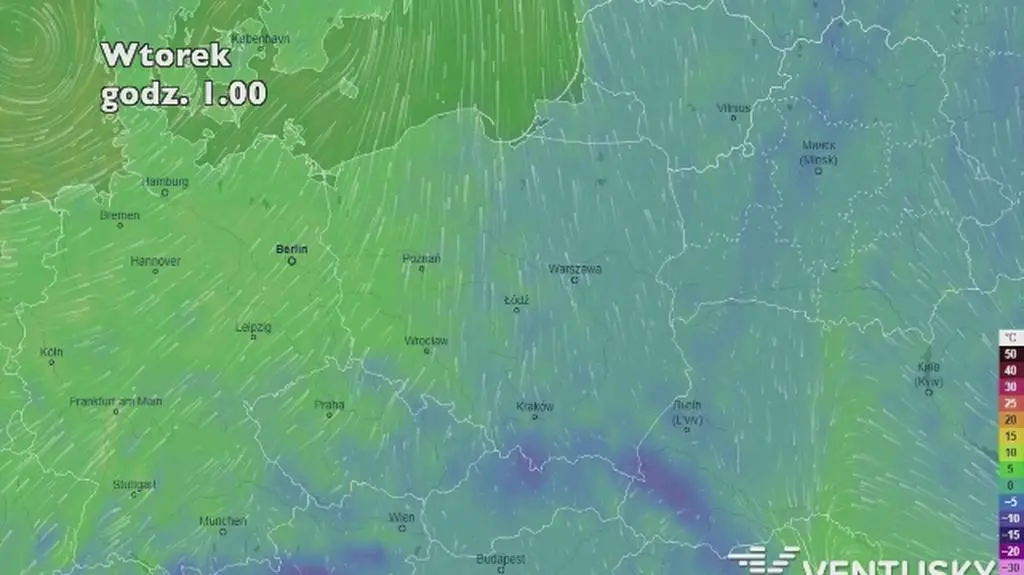 Prognoza temperatury na pięć dni (ventusky