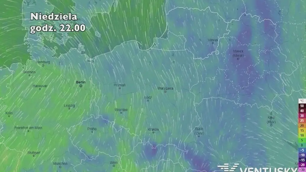 Prognoza temperatury na pięć dni (ventusky