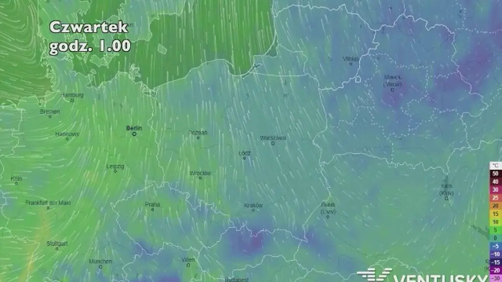 Prognoza temperatury na pięć dni (ventusky