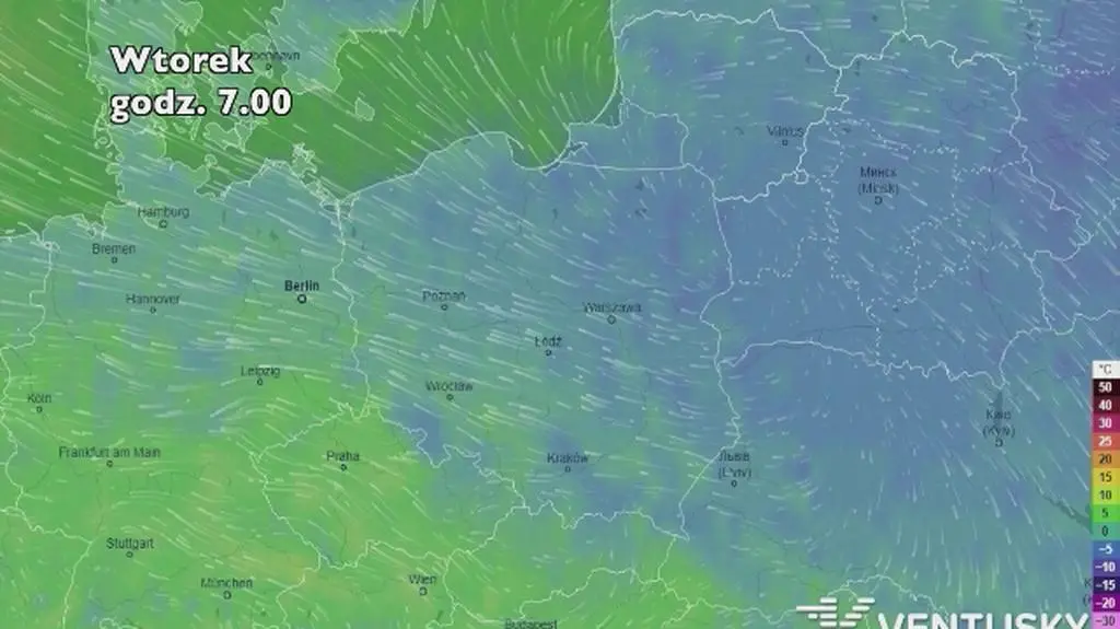 Prognoza temperatury na pięć dni (ventusky