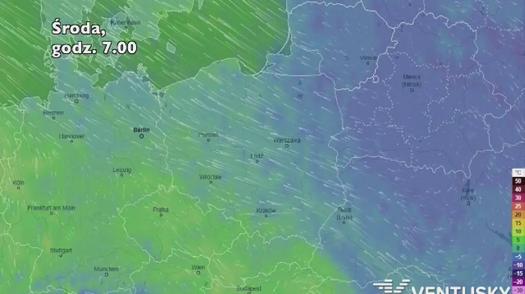 Prognoza temperatury na pięć dni (ventusky