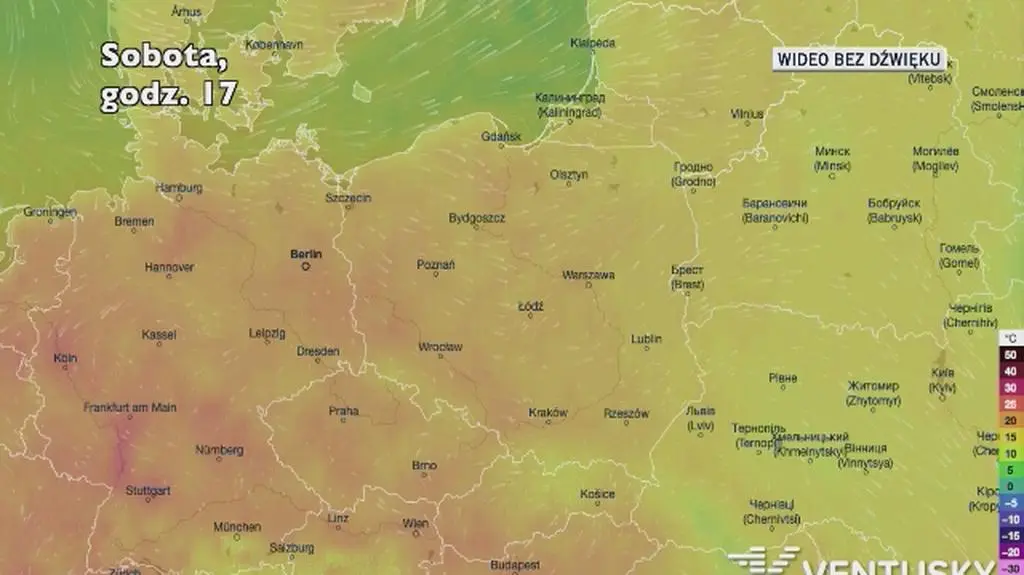 Prognozowana temperatura na kolejne dni (Ventusky
