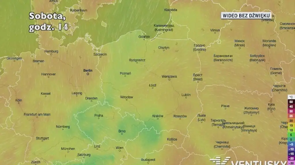 Prognozowana temperatura na kolejne dni (Ventusky.com)