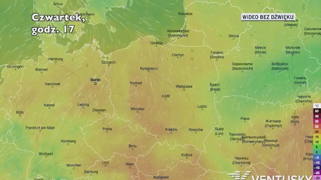 Prognozowana temperatura na kolejne dni (Ventusky.com)