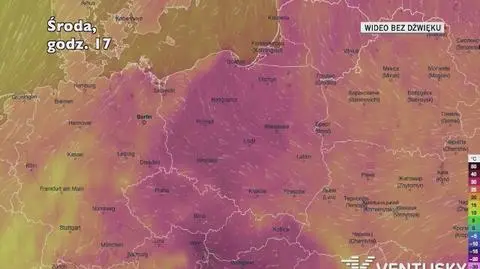 Prognozowana temperatura w ciągu kolejnych dni (Ventusky)