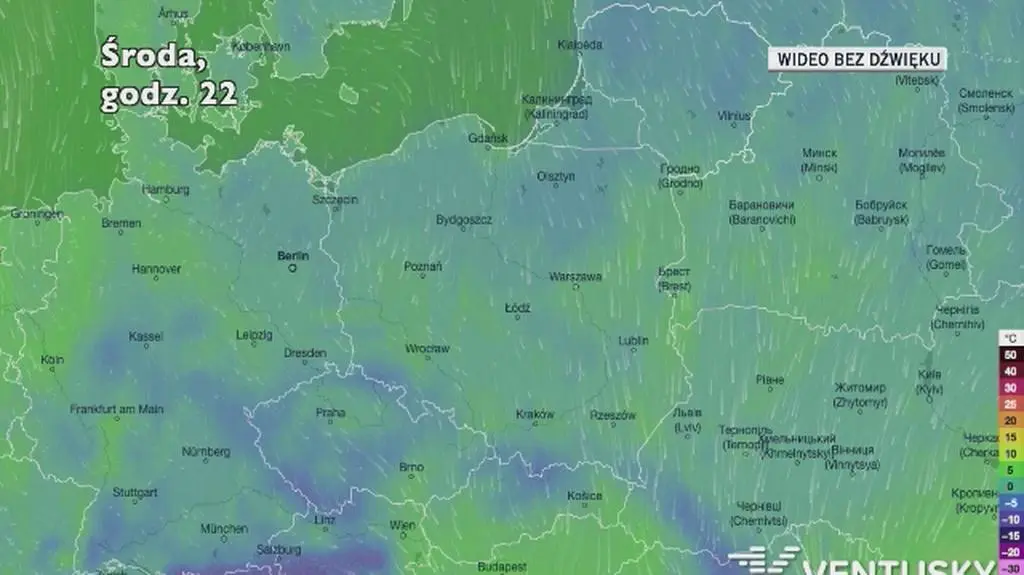 Prognozowana temperatura w ciągu najbliższych dni (Ventusky.com)