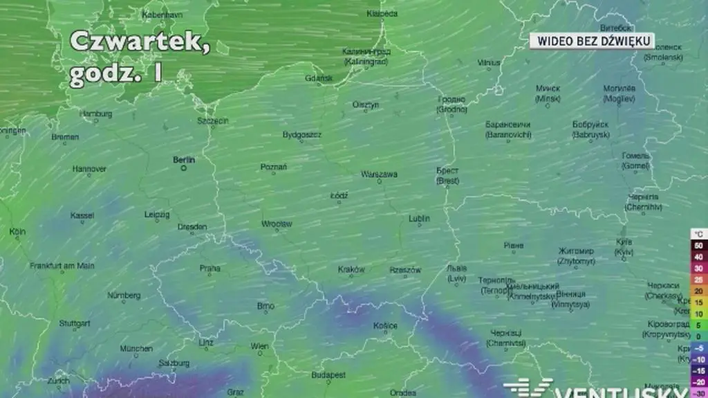 Prognozowana temperatura w kolejnych dniach (Ventusky.com)
