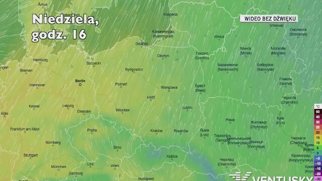 Prognozowana temperatura w kolejnych dniach (Ventusky.com)