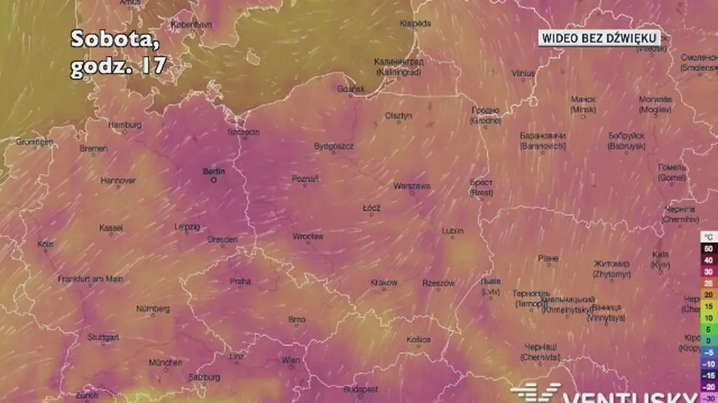 Prognozowana temperatura w kolejnych dniach (Ventusky.com)