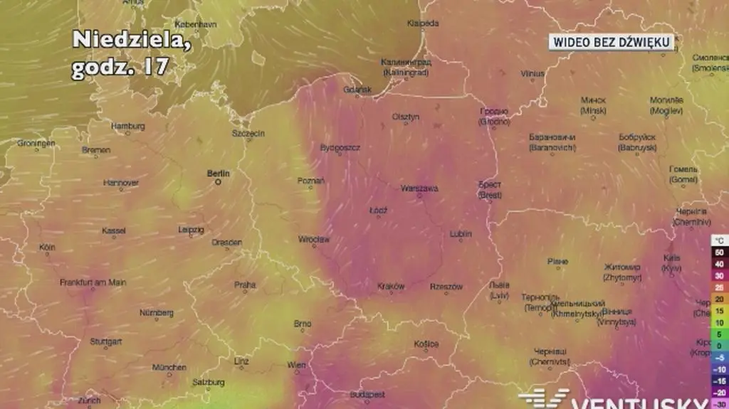 Prognozowana temperatura w kolejnych dniach (Ventusky.com)