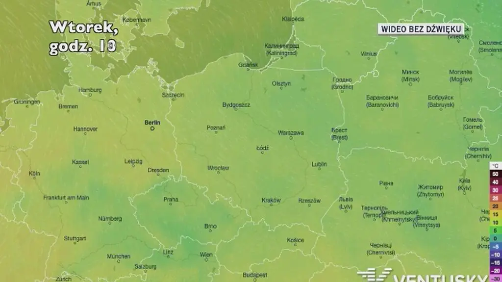Prognozowana temperatura w kolejnych dniach (Ventusky.com)