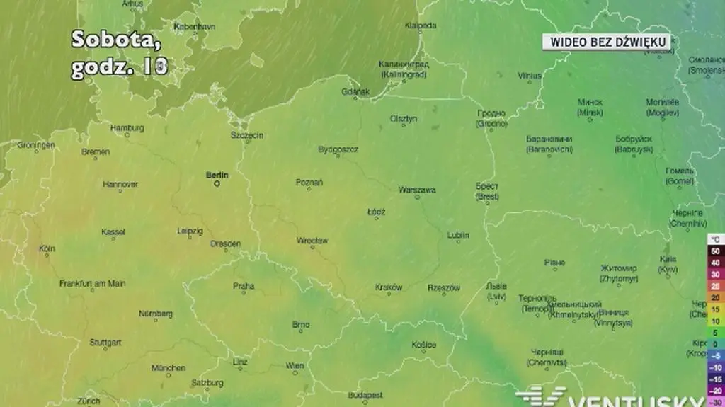 Prognozowana temperatura w kolejnych dniach (Ventusky.com)