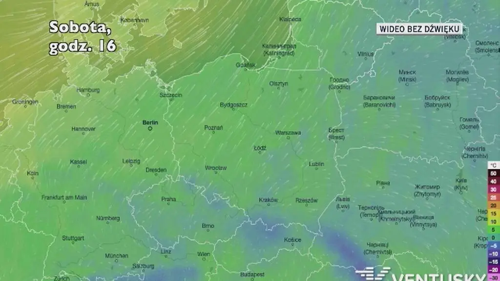 Prognozowana temperatura w kolejnych dniach (Ventusky