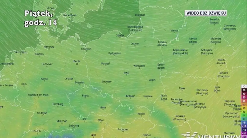 Prognozowana temperatura w kolejnych dniach (Ventusky.com)