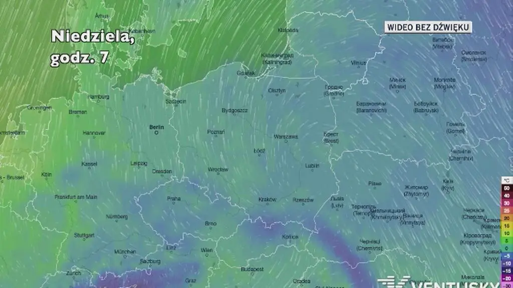 Prognozowana temperatura w kolejnych dniach (Ventusky.com)
