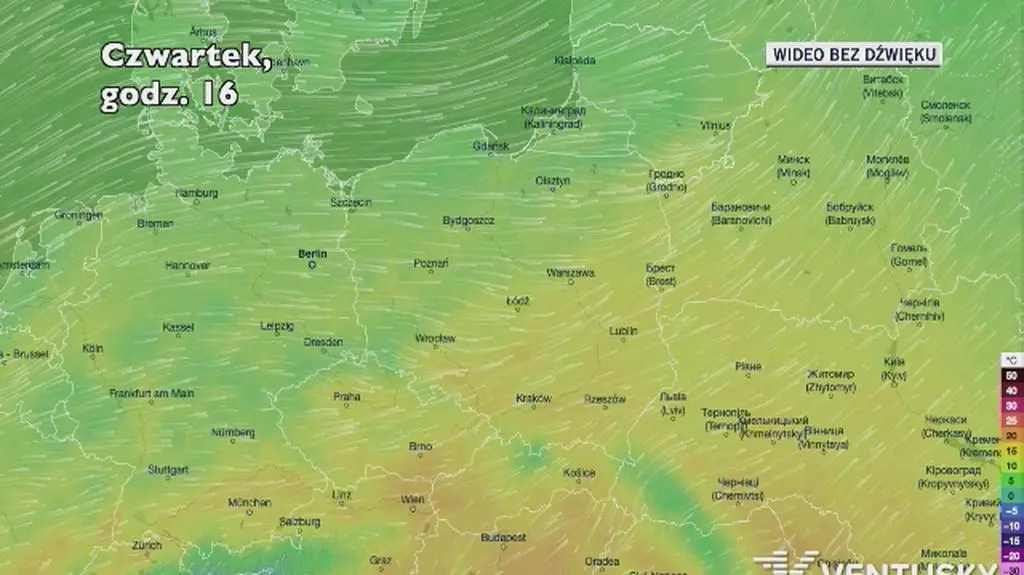 Prognozowana temperatura w kolejnych dniach (Ventusky.com)