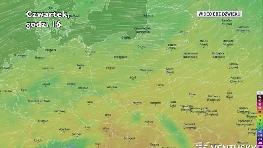 Prognozowana temperatura w kolejnych dniach (Ventusky.com)
