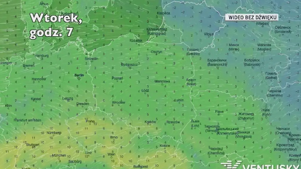 Prognozowana temperatura w kolejnych dniach (Ventusky.com)