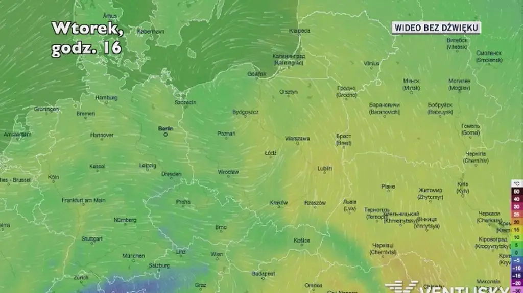Prognozowana temperatura w kolejnych dniach (Ventusky.com)