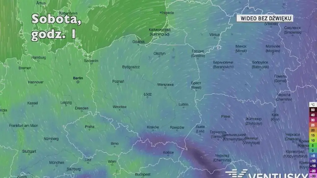 Prognozowana temperatura w kolejnych dniach (Ventusky.com)