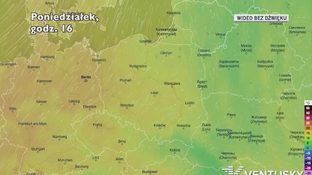 Prognozowana temperatura w kolejnych dniach (Ventusky.com)