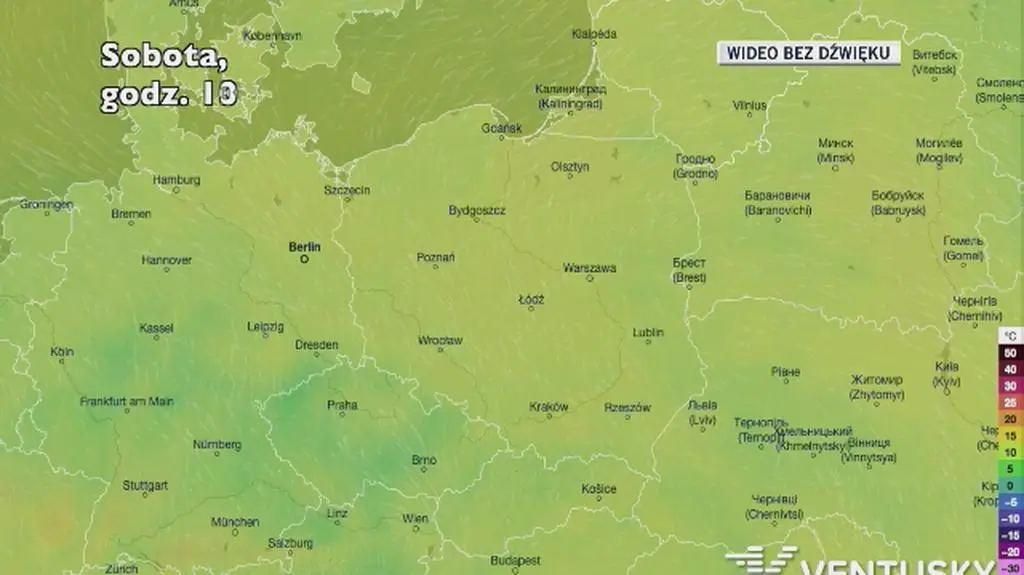 Prognozowana temperatura w kolejnych dniach (Ventusky.com)