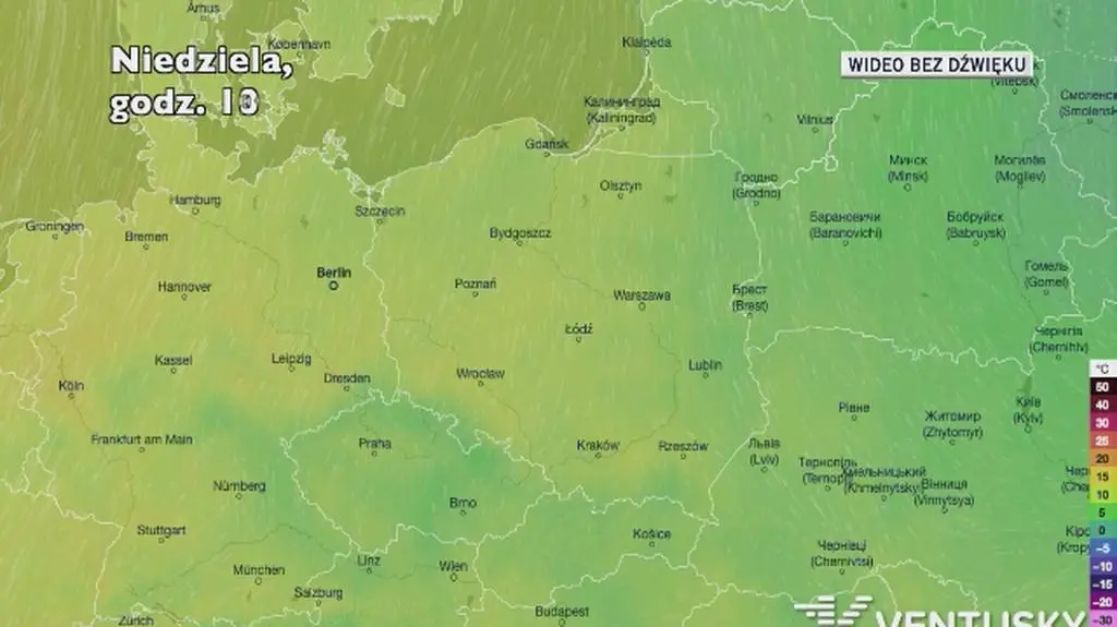 Prognozowana temperatura w kolejnych dniach (Ventusky.com)