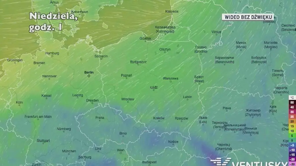 Prognozowana temperatura w kolejnych dniach (Ventusky.com)