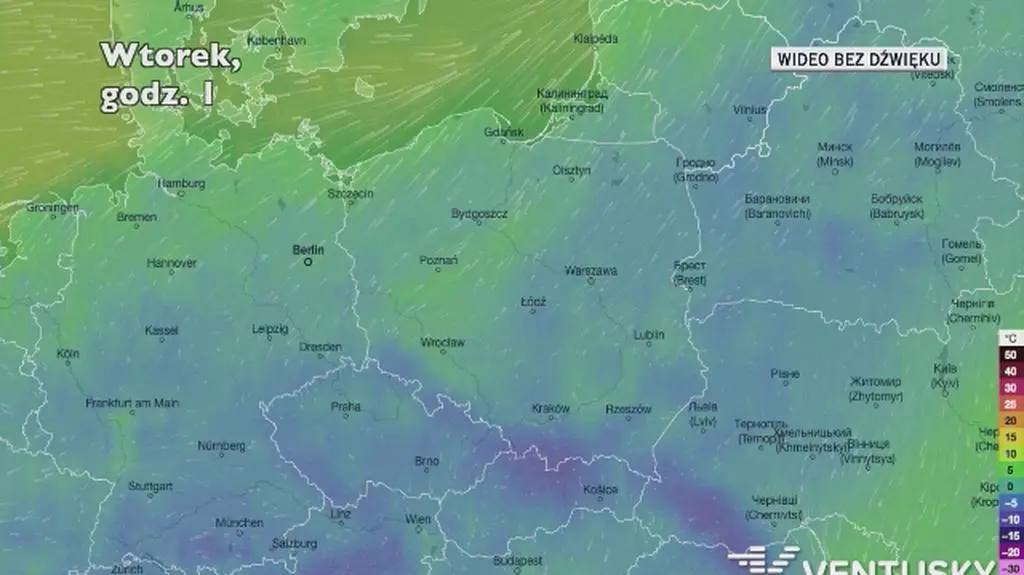Prognozowana temperatura w kolejnych dniach (Ventusky