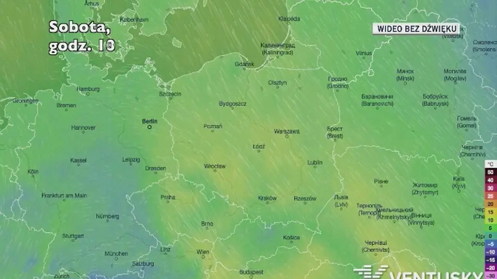 Prognozowana temperatura w kolejnych dniach (Ventusky