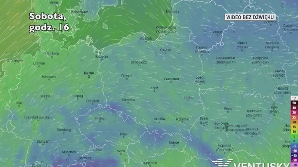 Prognozowana temperatura w kolejnych dniach (Ventusky