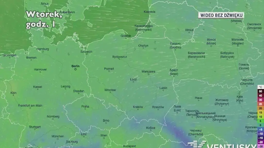 Prognozowana temperatura w kolejnych dniach (Ventusky.com)