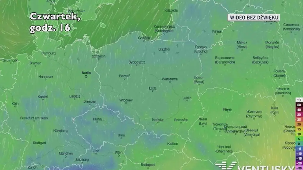 Prognozowana temperatura w kolejnych dniach (Ventusky)
