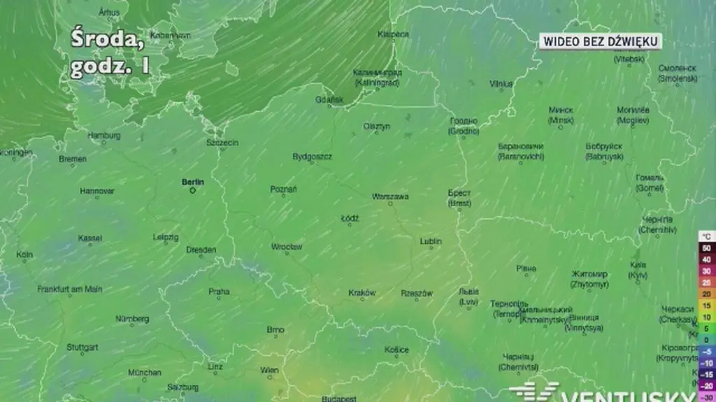 Prognozowana temperatura w najbliższych dniach (Ventusky