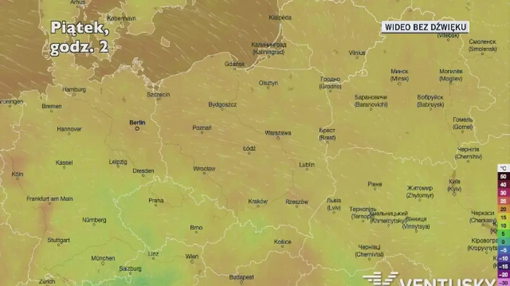 Prognozowana temperatura w najbliższych dniach (Ventusky.com)