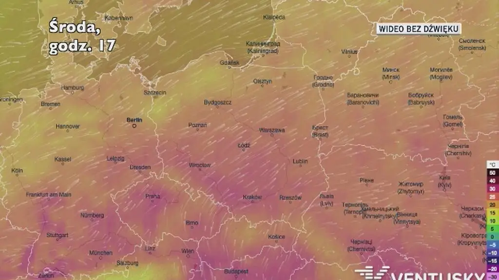Prognozowana temperatura w najbliższych dniach (Ventusky.com)