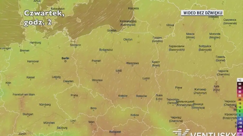 Prognozowana temperatura w najbliższych dniach (Ventusky.com)