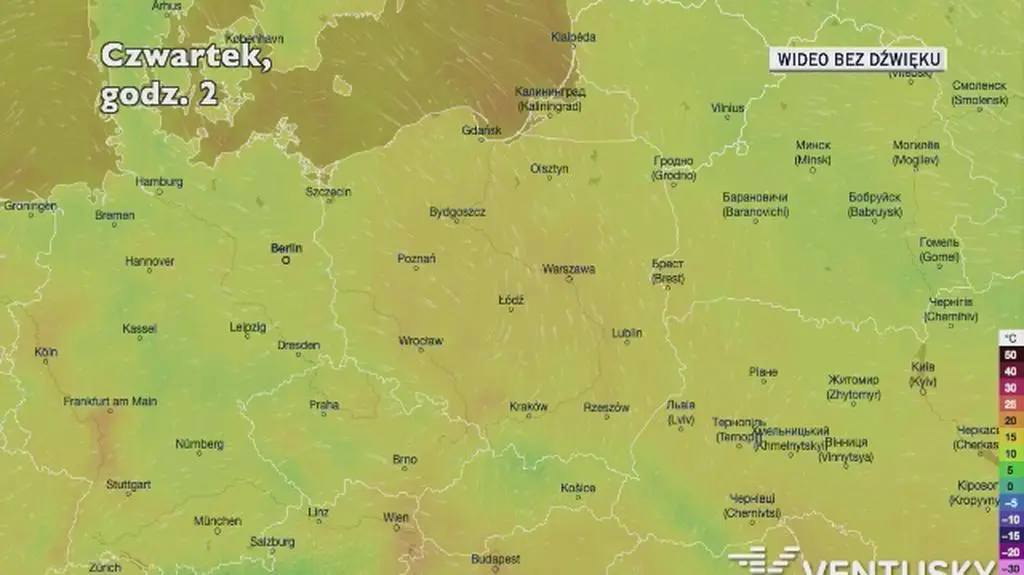 Prognozowana temperatura w najbliższych dniach (Ventusky.com)