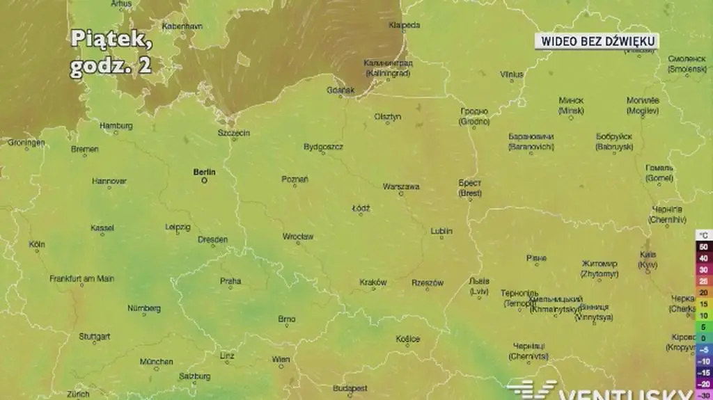 Prognozowana temperatura w najbliższych dniach (Ventusky.com)
