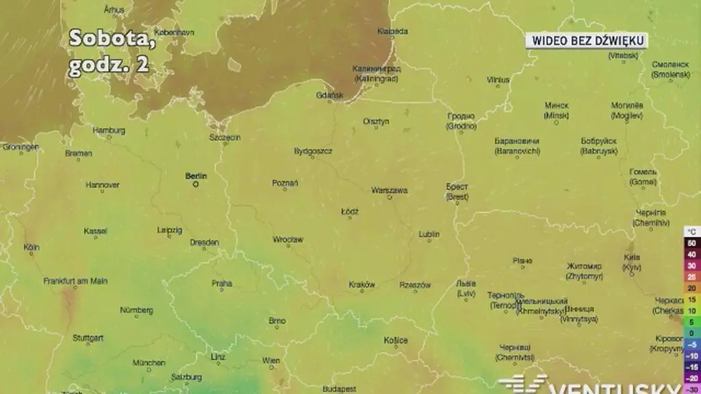 Prognozowana temperatura w najbliższych dniach (Ventusky