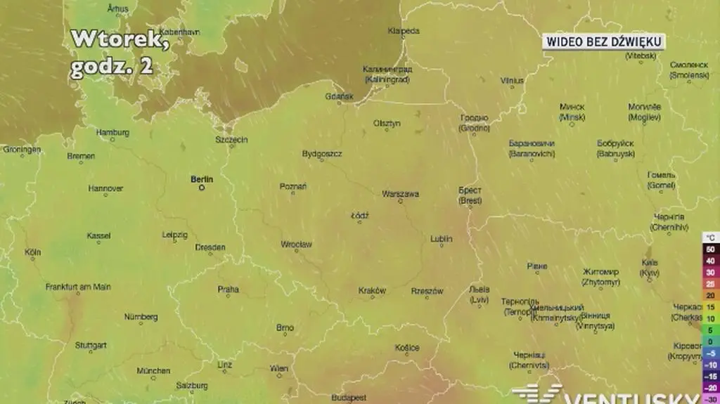 Prognozowana temperatura w najbliższych dniach (Ventusky.com)
