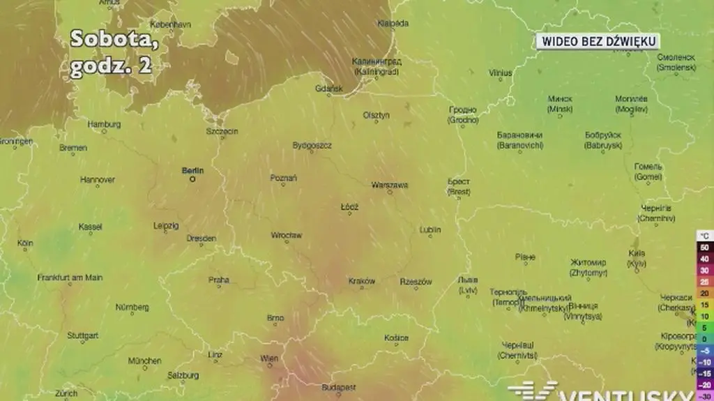 Prognozowana temperatura w najbliższych dniach (Ventusky.com)