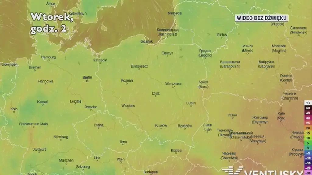 Prognozowana temperatura w najbliższych dniach (Ventusky