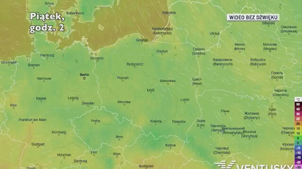 Prognozowana temperatura w najbliższych dniach (Ventusky