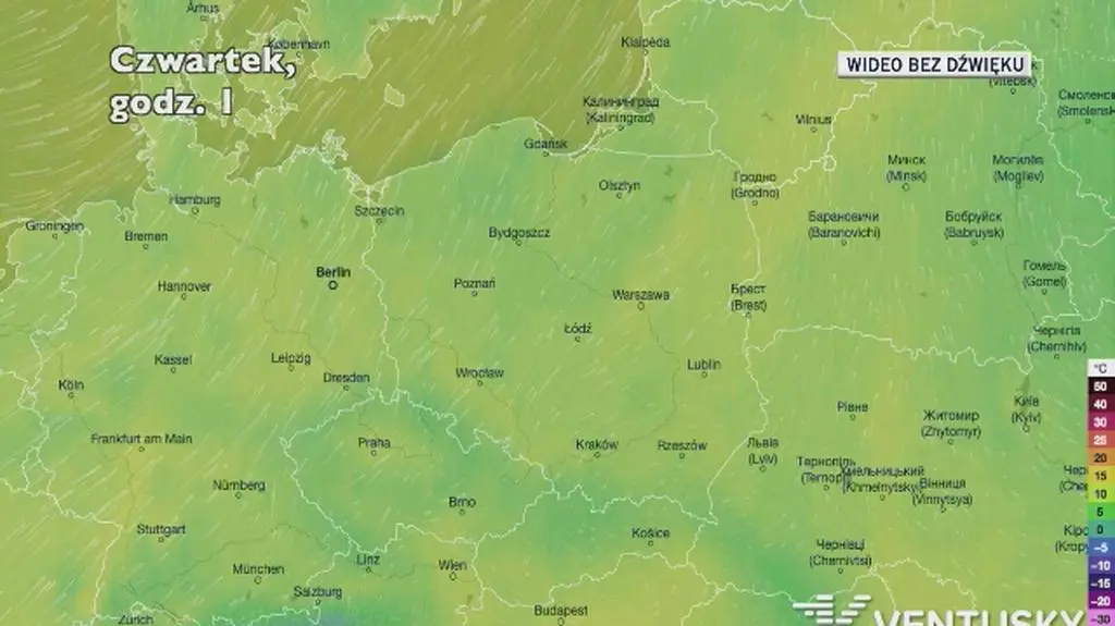 Prognozowana temperatura w najbliższych dniach (Ventusky