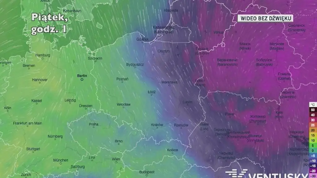 Prognozowana temperatura w najbliższych dniach (Ventusky.com)