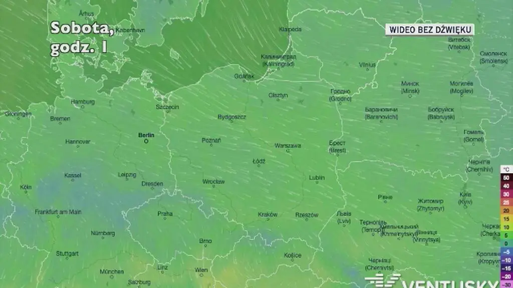 Prognozowana temperatura w najbliższych dniach (Ventusky.com)