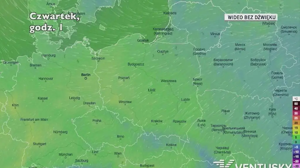 Prognozowana temperatura w najbliższych dniach (Ventusky.com)