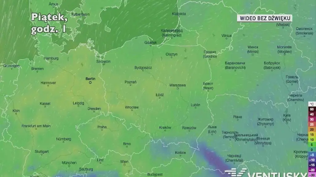 Prognozowana temperatura w najbliższych dniach (Ventusky.com)