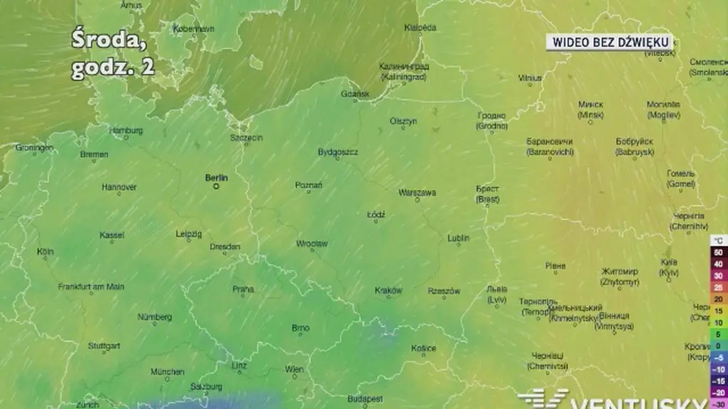 Prognozowana temperatura w najbliższych dniach (Ventusky.com)